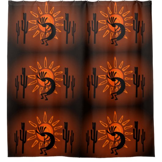 Kokopelli Sun Bronzed Sunset Pattern Douchegordijn (Voorkant)
