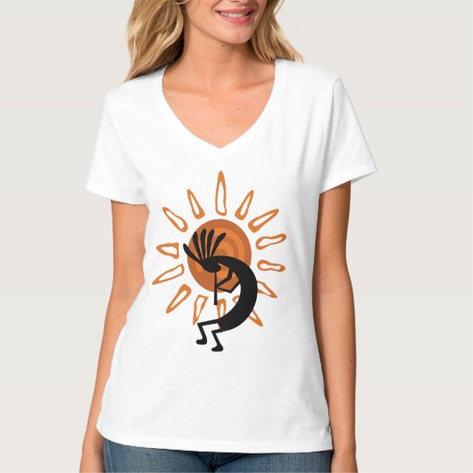 Kokopelli Sun Dames V-nek T-shirt (Voorkant)