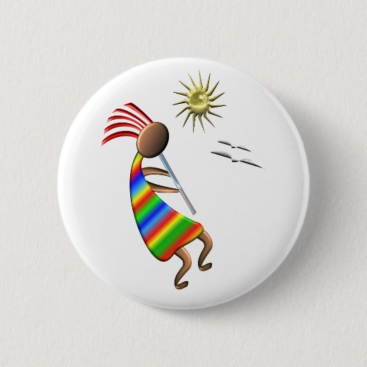 Kokopelli Sun en Birds Ronde Button 5,7 Cm (Voorkant)