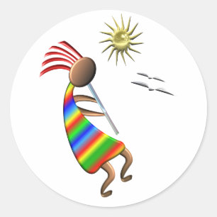 Kokopelli Sun en Birds Ronde Sticker