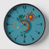 Kokopelli Sun Southwest Blauwgroen Clock (Voorkant)