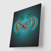 Kokopelli Sun Southwest Clock Vierkante Klok (Hoek)