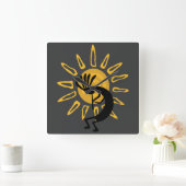 Kokopelli Sun Southwest Gold Clock Vierkante Klok (Huis)