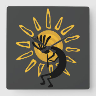 Kokopelli Sun Southwest Gold Clock Vierkante Klok
