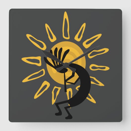Kokopelli Sun Southwest Gold Clock Vierkante Klok (Voorkant)