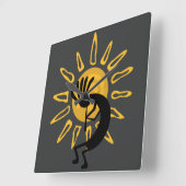 Kokopelli Sun Southwest Gold Clock Vierkante Klok (Hoek)