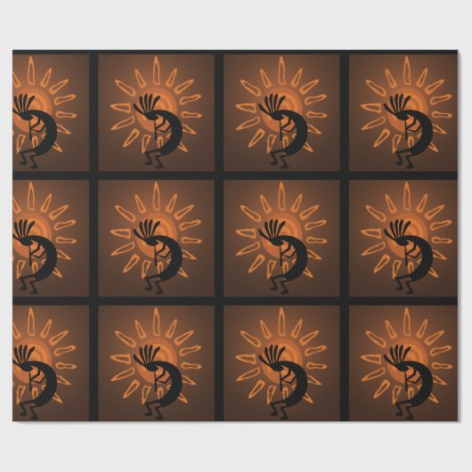 Kokopelli Sun Southwest Rustic Brown Cadeaupapier (Vlak)