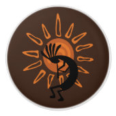 Kokopelli Sun Southwest Rustic Brown deurknop Keramische Knop (Voorkant)