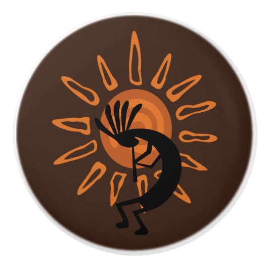 Kokopelli Sun Southwest Rustic Brown deurknop Keramische Knop (Voorkant)