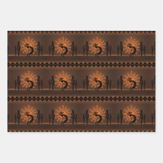 Kokopelli Sun Southwest Rustic Brown Inpakpapier Vel (Voorkant 3)