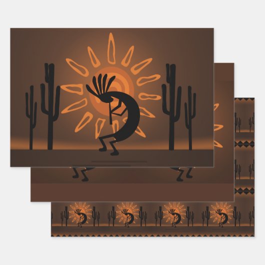 Kokopelli Sun Southwest Rustic Brown Inpakpapier Vel (Set)