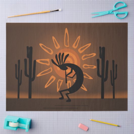 Kokopelli Sun Southwest Rustic Brown ontleeppagina Tissuepapier (Craft)