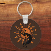 Kokopelli Sun Southwest Rustic Brown Sleutelhanger (Voorkant)