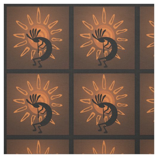 Kokopelli Sun Southwest Rustic Brown Stof (Swatch)