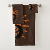 Kokopelli Sun Southwest Rustic Brown Towel Set Bad Handdoek (Insitu)
