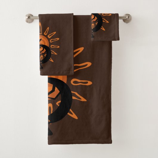 Kokopelli Sun Southwest Rustic Brown Towel Set Bad Handdoek (Insitu)