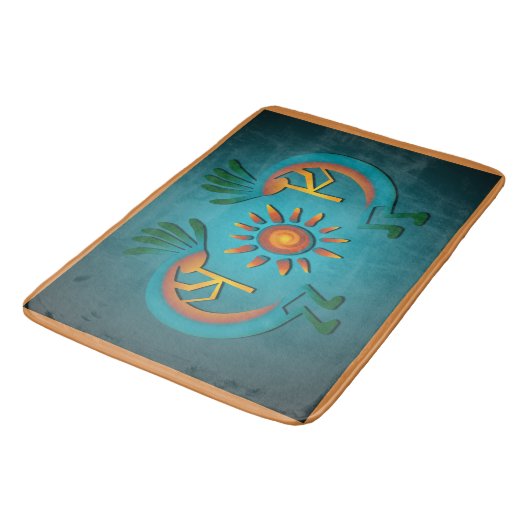 Kokopelli Sun Southwest Turquoise Bath Mat (Gekanteld)