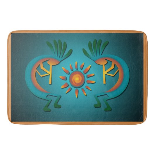 Kokopelli Sun Southwest Turquoise Bath Mat (Voorkant)