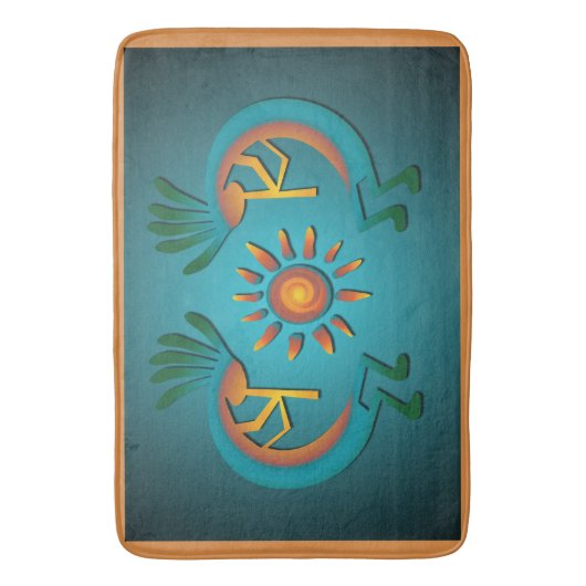 Kokopelli Sun Southwest Turquoise Bath Mat (Voorkant Verticaal)