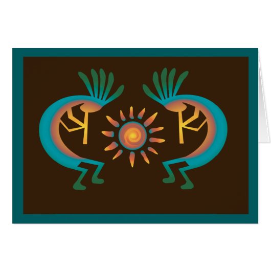 Kokopelli Sun Southwest Turquoise Brown Card (Voorkant Horizontaal)