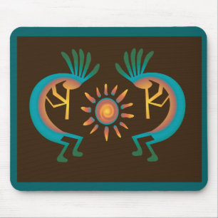 Kokopelli Sun Southwest Turquoise Brown Mousepad Muismat