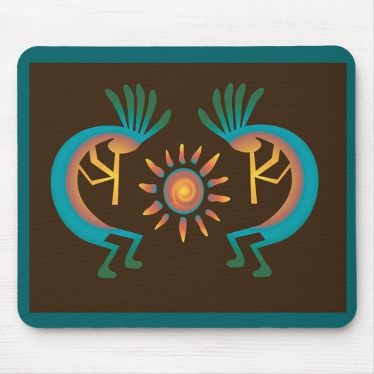 Kokopelli Sun Southwest Turquoise Brown Mousepad Muismat (Voorkant)