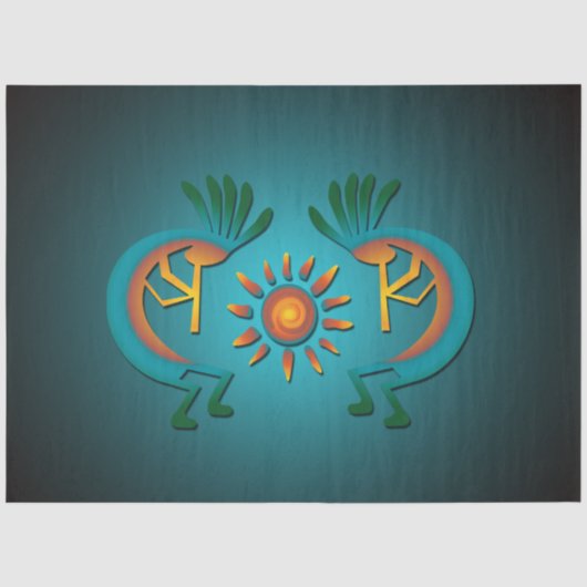 Kokopelli Sun Southwest Turquoise Decoupage 2 Tissuepapier (Voorkant)