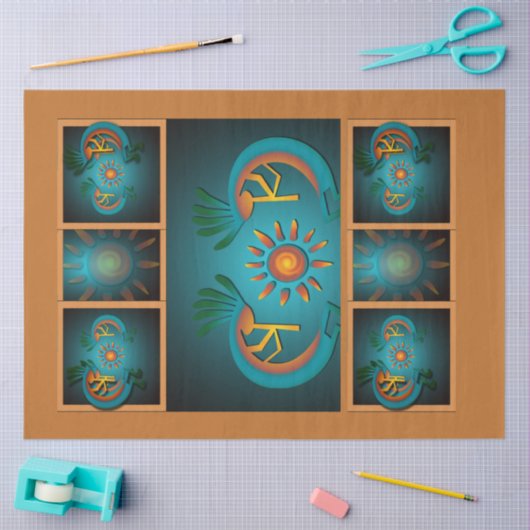 Kokopelli Sun Southwest Turquoise Decoupage Tissuepapier (Craft)