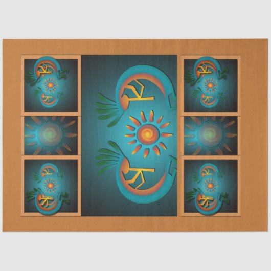 Kokopelli Sun Southwest Turquoise Decoupage Tissuepapier (Voorkant)