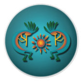 Kokopelli Sun Southwest Turquoise door Knob Keramische Knop (Voorkant)