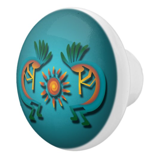 Kokopelli Sun Southwest Turquoise door Knob Keramische Knop (Rechts)