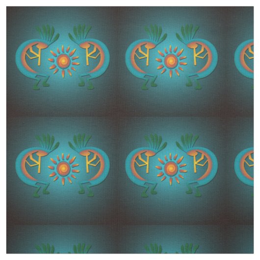 Kokopelli Sun Southwest Turquoise Stof (Swatch)
