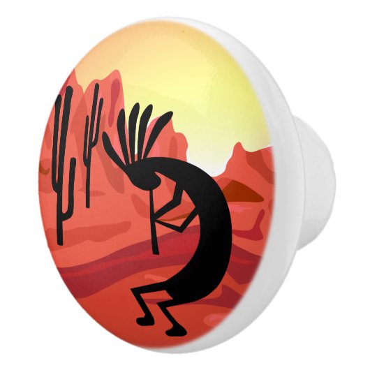 Kokopelli Sunset Desert Landscape Deb Knob Keramische Knop (Rechts)