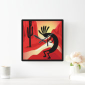 Kokopelli Sunset Desert Landscape Southwest Clock Vierkante Klok (Huis)