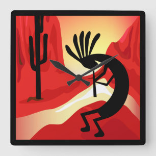 Kokopelli Sunset Desert Landscape Southwest Clock Vierkante Klok