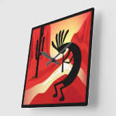Kokopelli Sunset Desert Landscape Southwest Clock Vierkante Klok (Hoek)