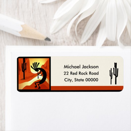 Kokopelli Sunset Return Address Etiket (Insitu)