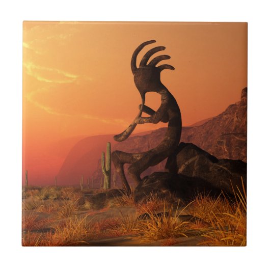 Kokopelli Sunset Tegeltje (Voorkant)