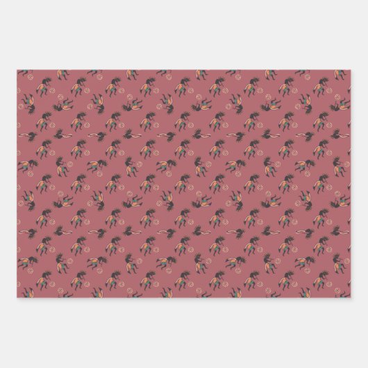 Kokopelli Trickster Pattern Burgundy Inpakpapier Vel (Voorkant 2)
