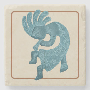 Kokopelli, Turquoise Outlining, Southwest Stenen Onderzetter