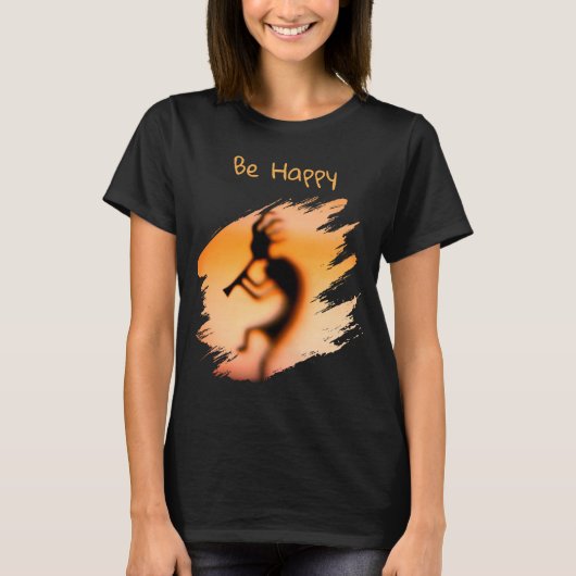 Kokopelli Wees Gelukkig   T-shirt (Voorkant)