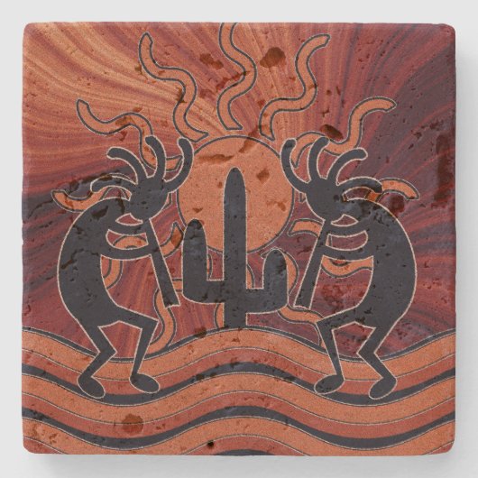 Kokopelli woestijn zon cactus rustiek zuidwesten stenen onderzetter (Voorkant)
