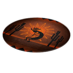 Kokopelli Zon Bronzen Zonsondergang Woestijn 12" R Snijplank
