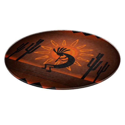 Kokopelli Zon Bronzen Zonsondergang Woestijn 12" R Snijplank (Hoek)