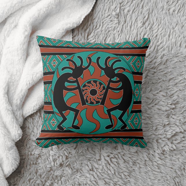 Kokopelli zuidwest turquoise decoratief kussen (Creator heeft geüpload)