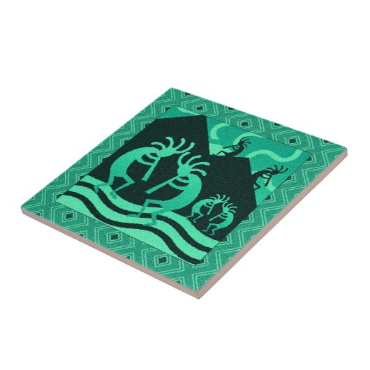 Kokopelli zuidwest turquoise en zwarte trivet tegeltje (Zijkant)
