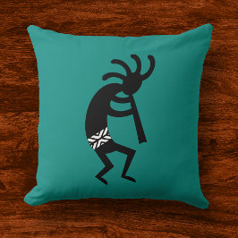 Kokopelli zuidwest zwart en Blauwgroen Kussen