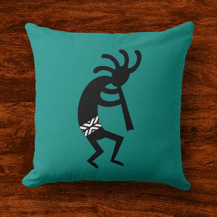Kokopelli zuidwest zwart en Blauwgroen Kussen