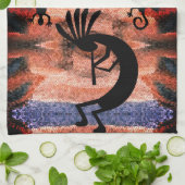 Kokopelli zuidwestelijke woestijn zonsondergang 2  theedoek (Gevouwen)