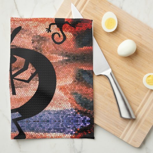 Kokopelli zuidwestelijke woestijn zonsondergang 2 theedoek (Quarter Fold)
